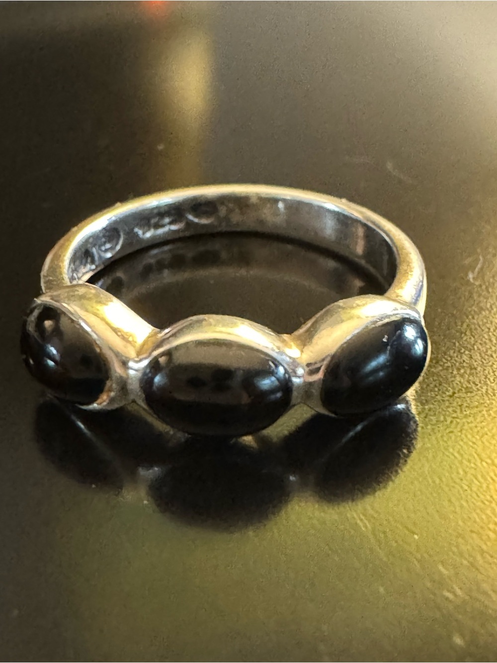 Sterling Silver Black Onyx Three-Stone Ring Size 6 Thailand 925